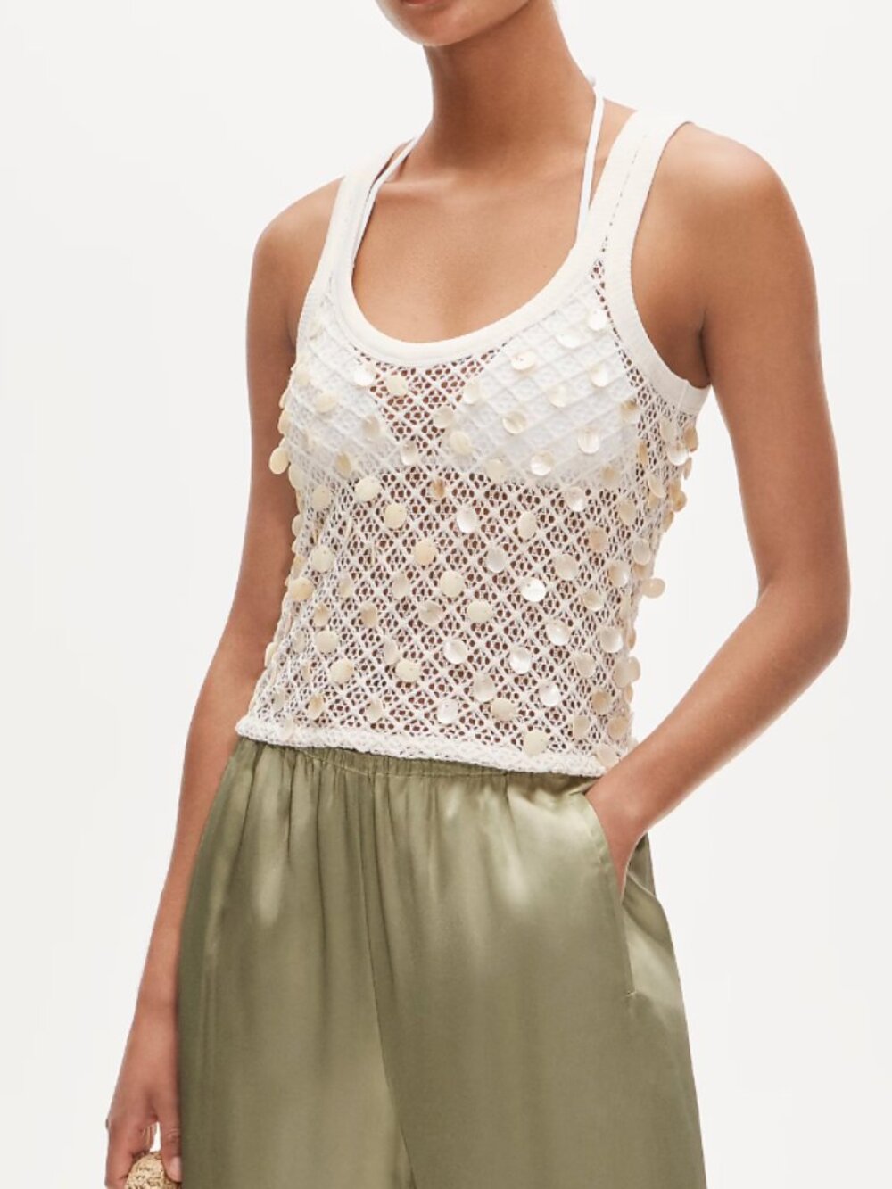 J. Crew Crochet shell-embroidered tank top in Ivory